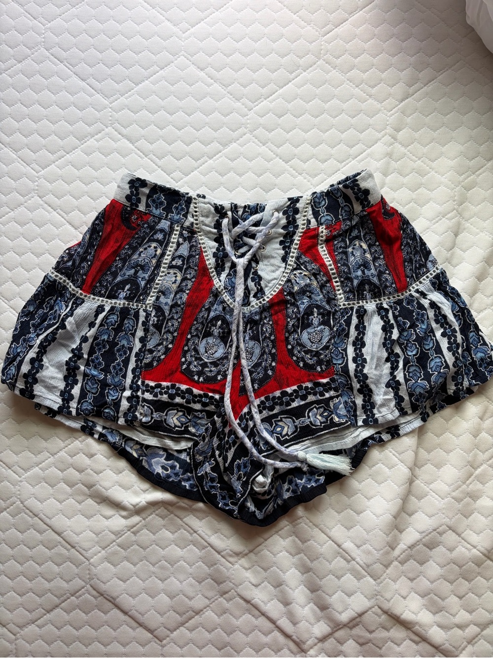 Aqua High-Waist Printed Shorts in Red, Black & White